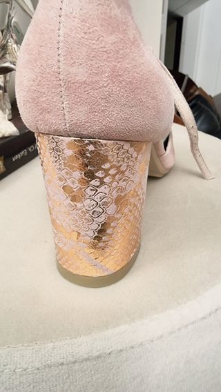 Zapatos de tacón 7,5cm, rosa pastel y dorado 