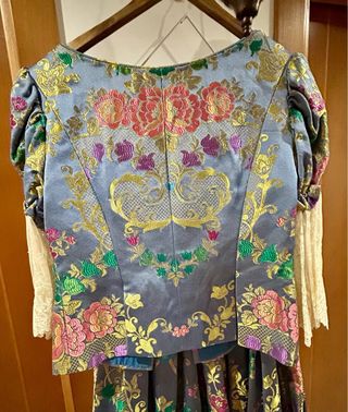 Traje Valenciana + 2 Corpiños Azul Grisaceo 
