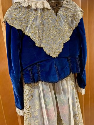 Traje Valenciana + 2 Corpiños Azul Grisaceo 