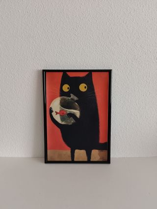 Cuadro con lienzo Gato Negro con Pecera