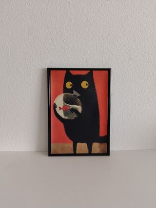 Cuadro con lienzo Gato Negro con Pecera