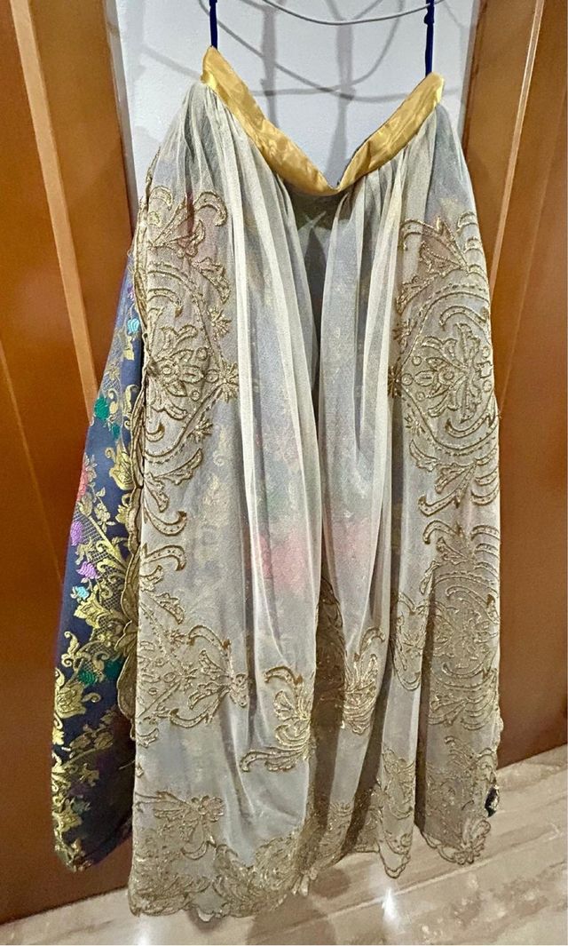 Traje de fallera azul y multicolor