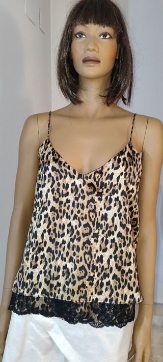 Top Leopardo con Encaje Negro