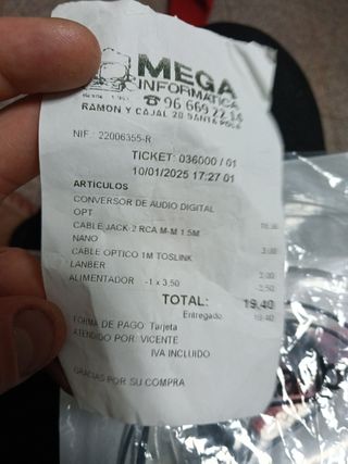 Cable Audio Digital Óptico Toslink 1m Lanberg