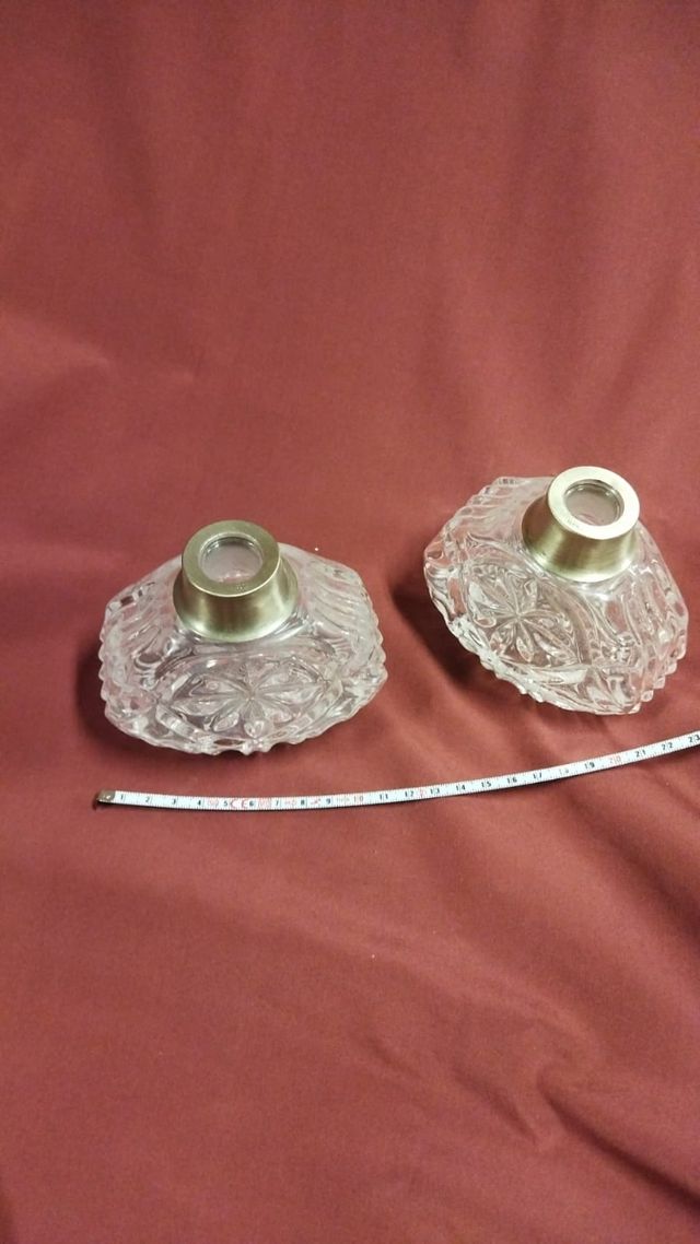 Lotto di 2 portacandele in vetro e alpaca