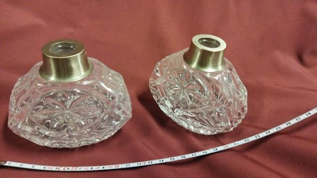 Lotto di 2 portacandele in vetro e alpaca