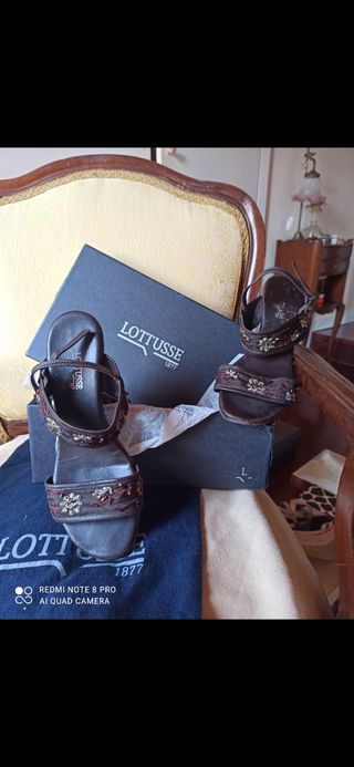 Sandalias Lottusse Piel T37 Bordadas Marrones