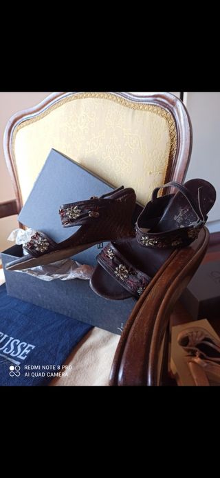 Sandalias Lottusse Piel T37 Bordadas Marrones