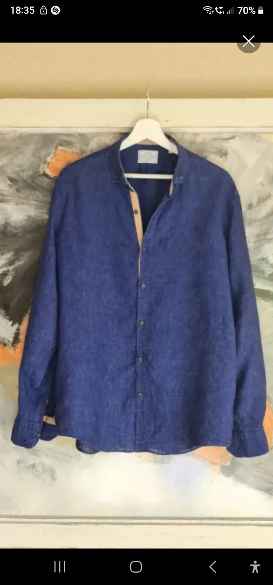 Camisa Lino Robert Friedman Azul. Caballero. T.L