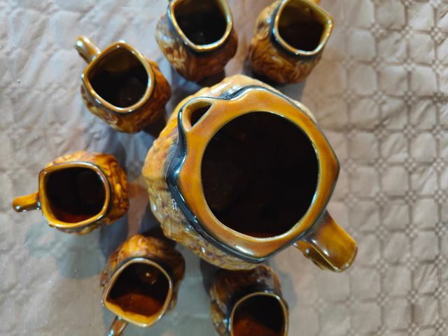 Juego Jarra y 6 Tazas Barro esmaltado