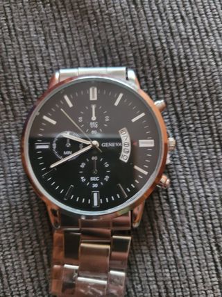 Reloj Geneva Hombre Negro y Plateado