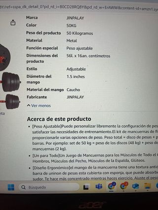 Juego Mancuernas Barra Ajustable 50KG