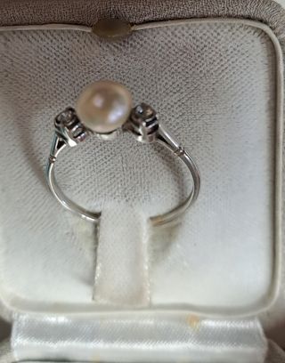 Anello antico oro bianco 18k perla marina