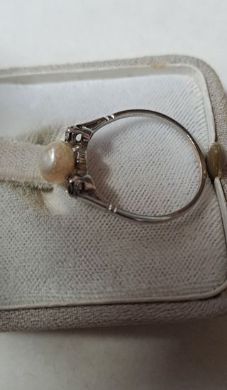 Anello antico oro bianco 18k perla marina