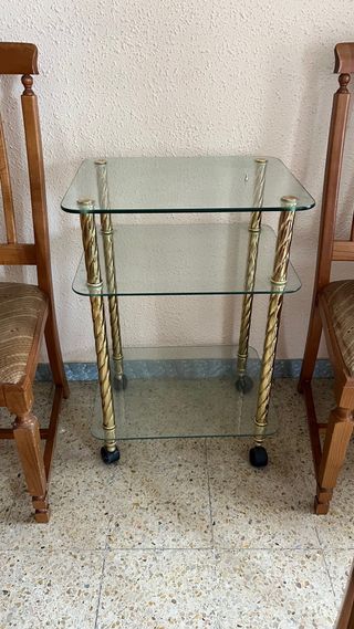 Mesita auxiliar vintage cristal con ruedas 