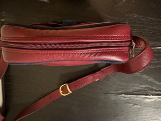 Bolso Marín Piel Burdeos y Ante Azul Nuevo