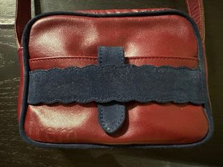 Bolso Marín Piel Burdeos y Ante Azul Nuevo
