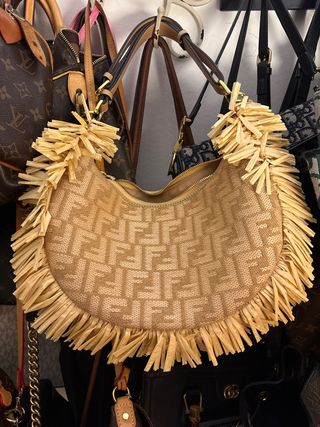 Borsa Fendi beige e marrone con frange