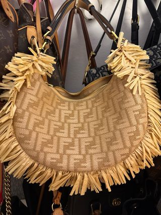 Borsa Fendi beige e marrone con frange