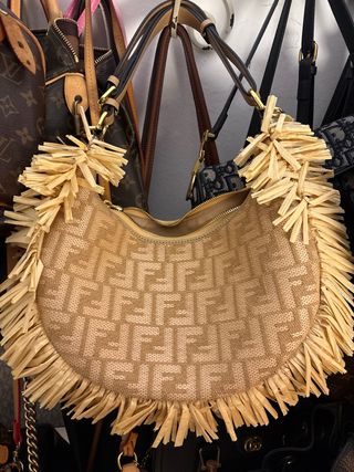 Borsa Fendi beige e marrone con frange