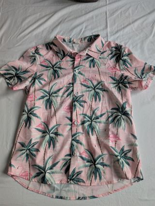 Camisa Hawaiana Rosa Flamencos Palmeras