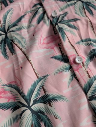 Camisa Hawaiana Rosa Flamencos Palmeras
