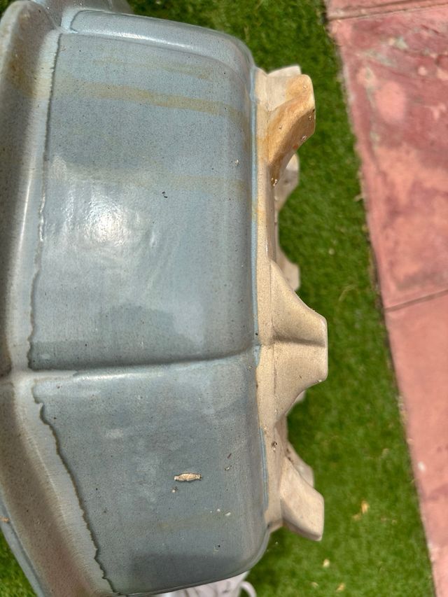 Maceta Bonsái Cerámica Beige y Azul muy antiguo