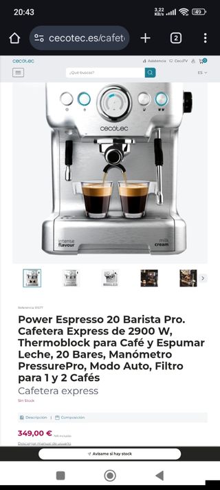 Cafetera Cecotec Power Espresso 20 Barista Pro