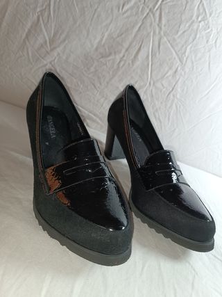 Zapatos D'ANGELA negros brillo y terciopelo