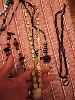Set collane etniche perline legno e pietre