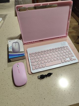 Funda teclado y ratón inalámbrico rosa