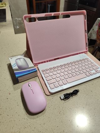 Funda teclado y ratón inalámbrico rosa
