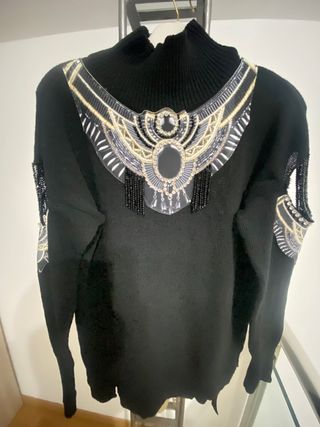 Súeter negro punto mujer elegante nuevo