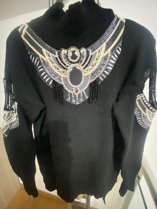 Súeter negro punto mujer elegante nuevo