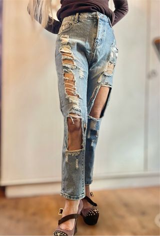 Jeans donna boyfriend strappati taglia L