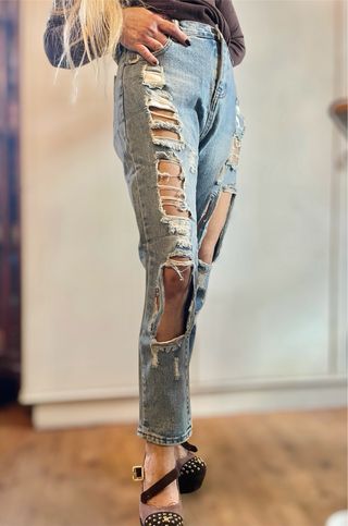 Jeans donna boyfriend strappati taglia L