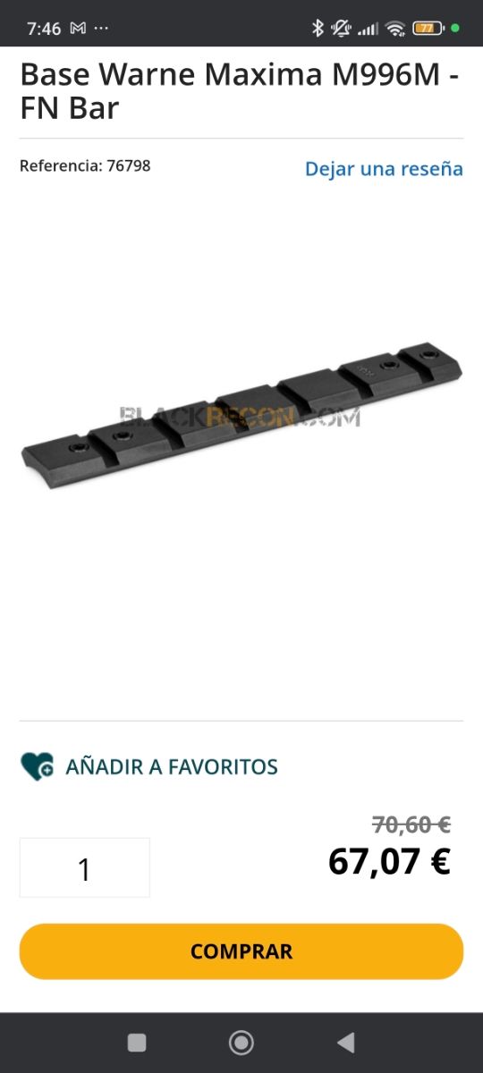 Base Warne Maxima Zero MOA Aluminio A996M