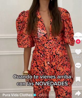 Traje pantalón estampado naranja