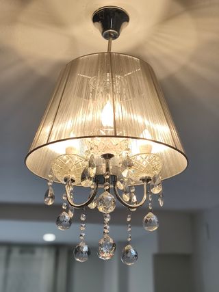 Lámpara de techo tela gris y cristal