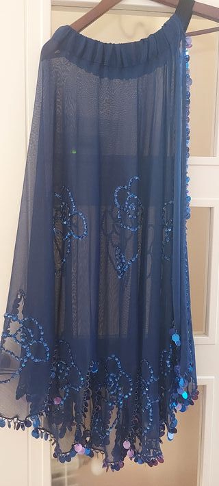 Falda gasa azul danza vientre lentejuelas
