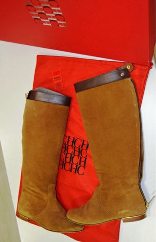 Botas de ante CH planas beige y marrón