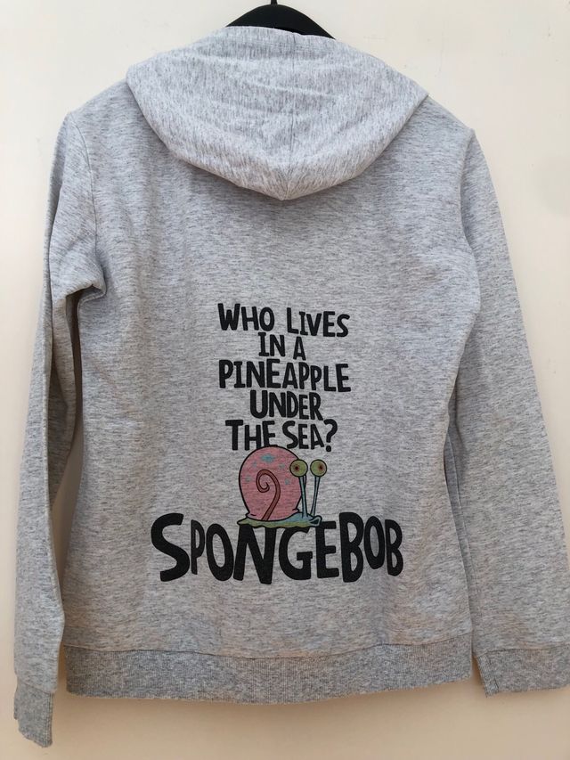Felpa slim Spongebob Grigia con Cappuccio