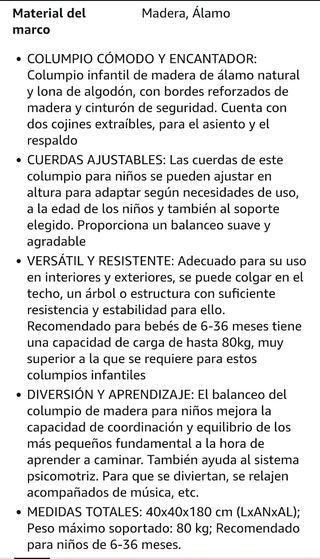 Columpio Infantil Madera Álamo Natural