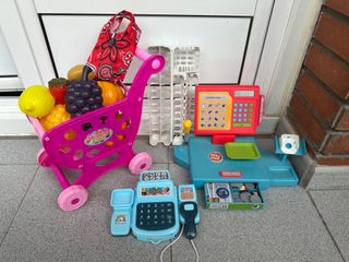 Carrito de compras y caja registradora infantil