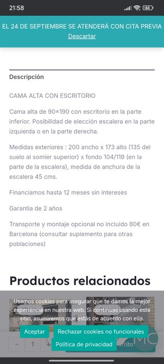 Cama alta con escritorio