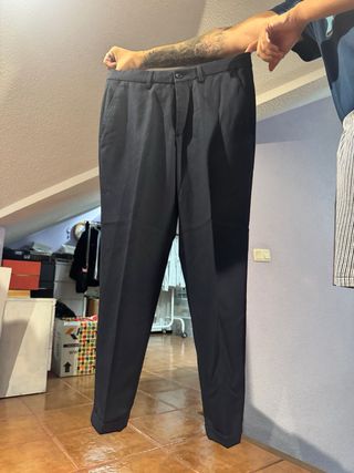 Pantalón de traje azul hombre