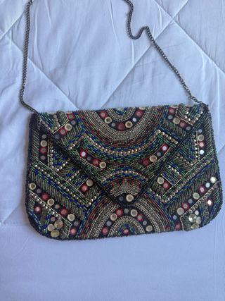 Bolso de fiesta con abalorios y espejos
