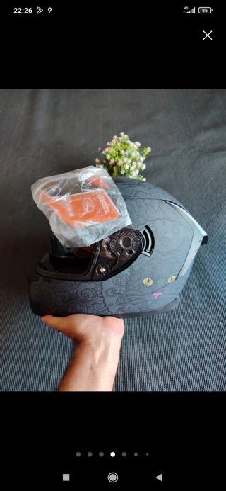 Casco Moto Integral Talla S Gris Dibujo Gato