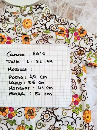 Blusa Vintage Años 70 Floral Multicolor. Auténtica