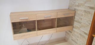 Mueble Colgante 3 Vitrinas Madera y Cristal
